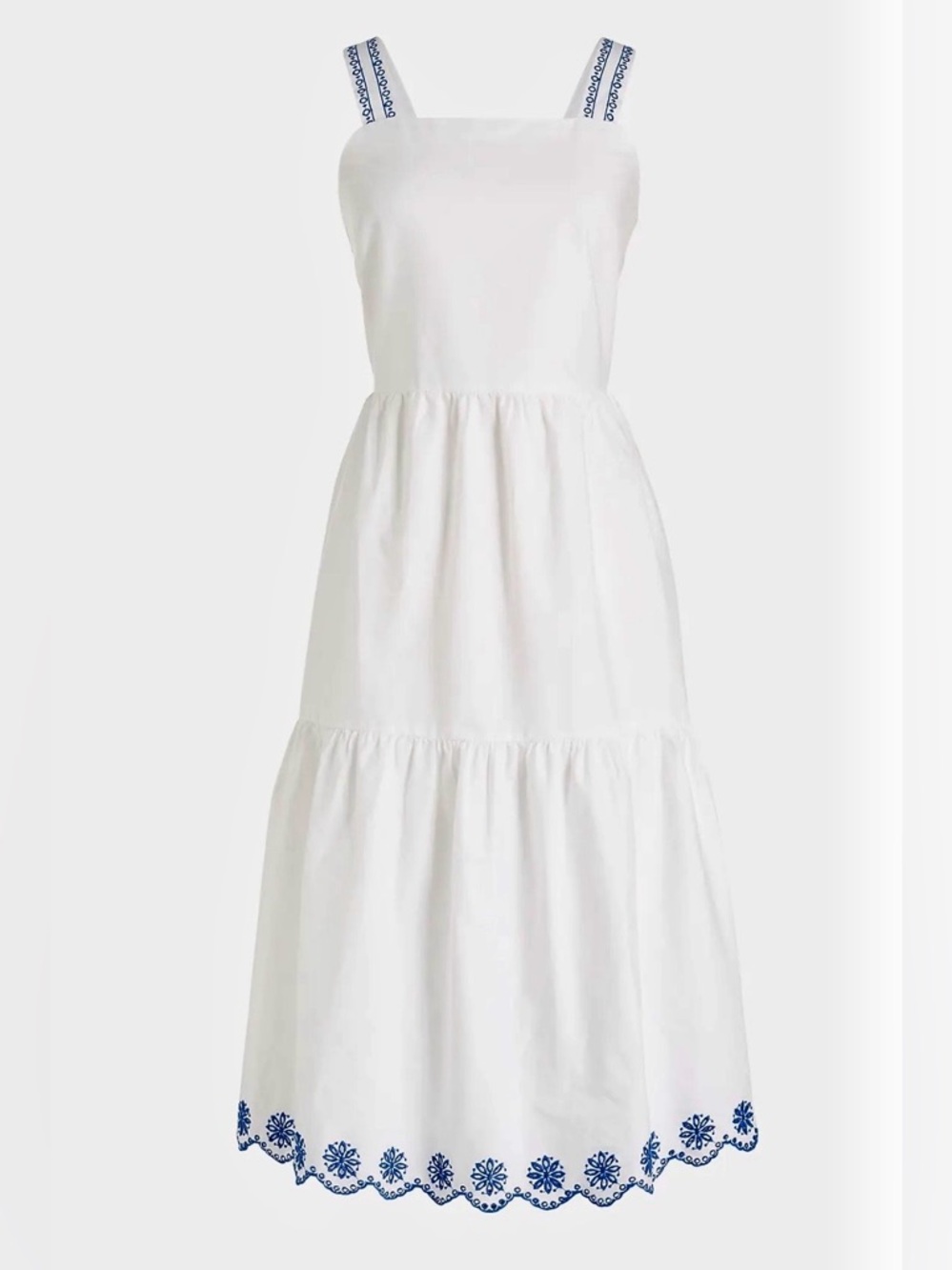 J.Crew White Embroidered Tiered Midi Dress NWT